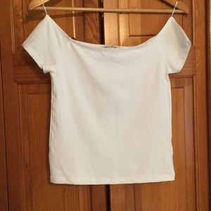 Express one eleven boat neck crop white tee