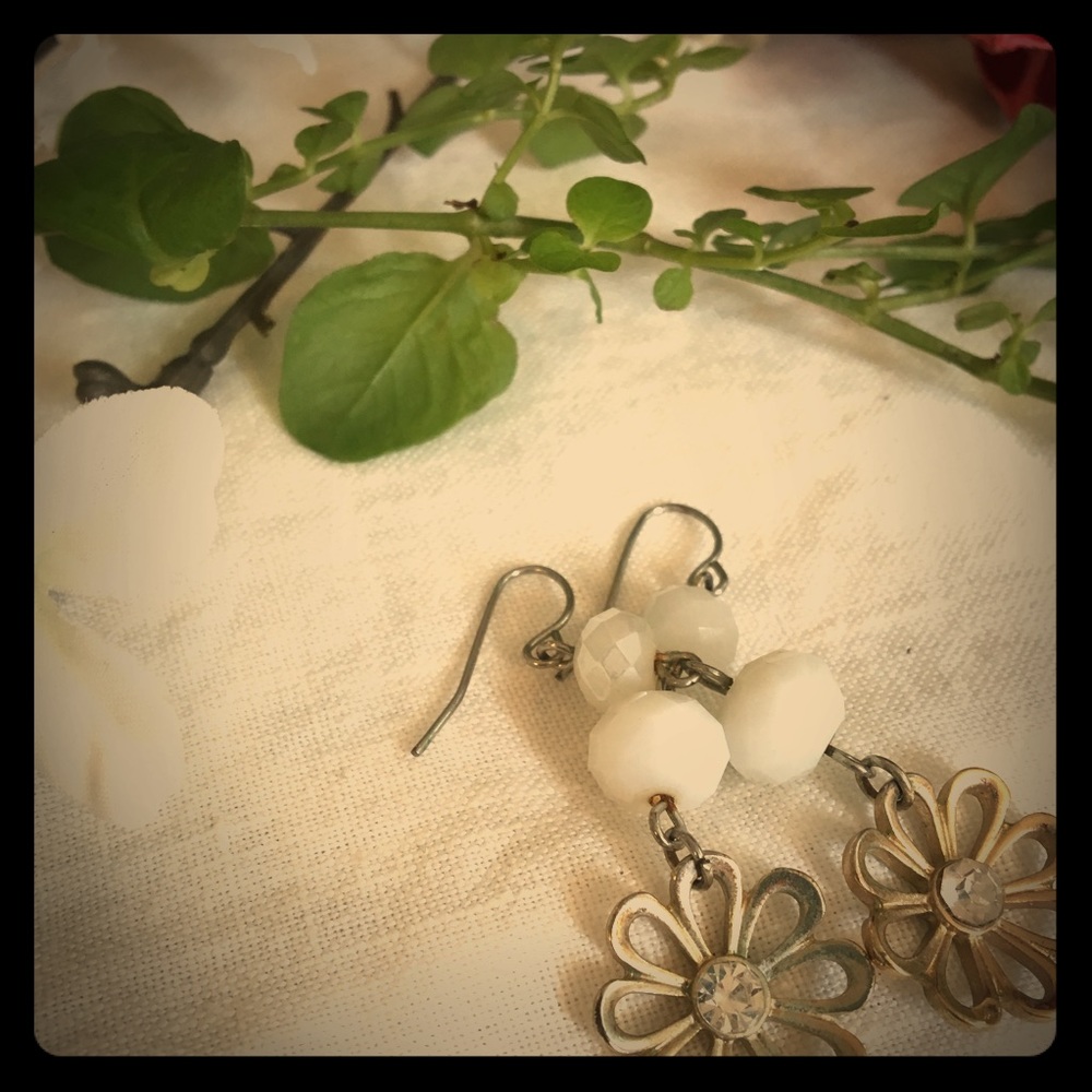 Gold & Diamond Dangle Flower Earrings