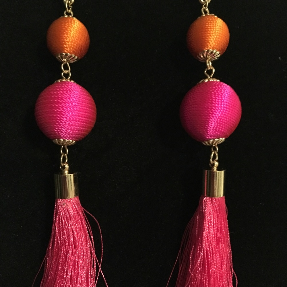 Pink & Orange Ball & Tassel Earrings