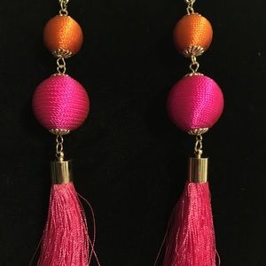 Pink & Orange Ball & Tassel Earrings