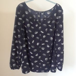 Cute Long Sleeve Blouse w/ Crowns Grey Charcoal