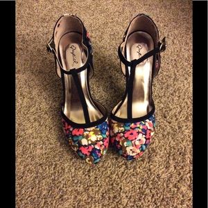 Floral T-Strap Heels