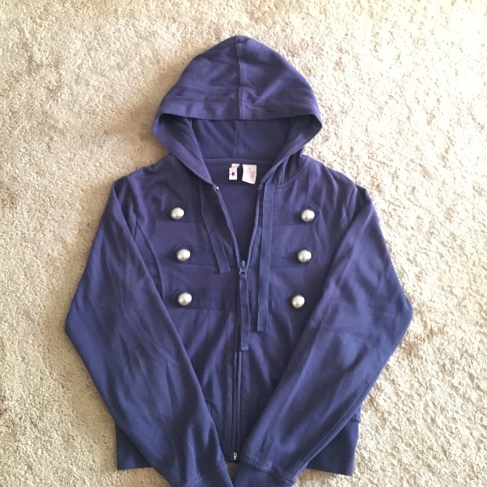 Blue crop top zip up hoodie