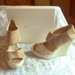 Jimmy Choo nude suede espadrilles. Only worn once
