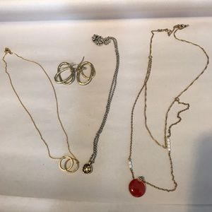 Assorted jewelry- 3 necklaces and 1 pair earrings
