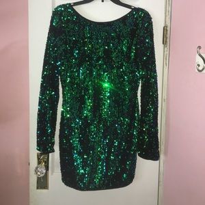 Open back Green/blue sequin dress