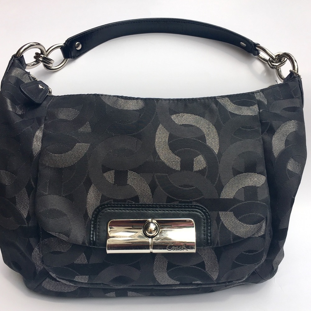 Black & silver coach shoulder bag