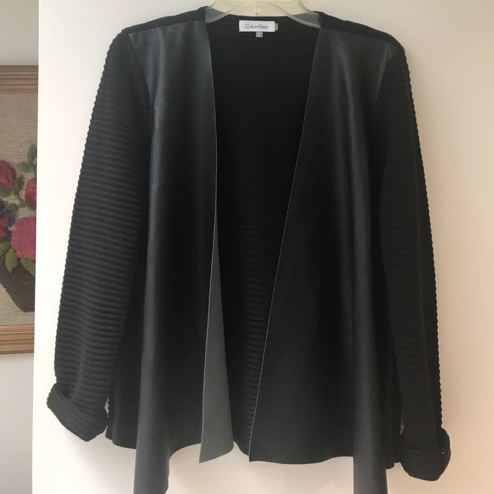 Calvin Klein Black Leather/Cotton Blazer