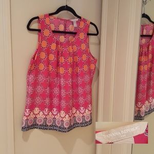 BR colorful sleevless top with hot pink background