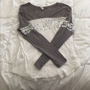 VS PINK Long Sleeve Raglan Bling Sequin Shirt