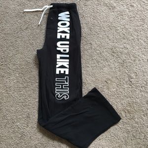 Black "woke up like this" sweatpants