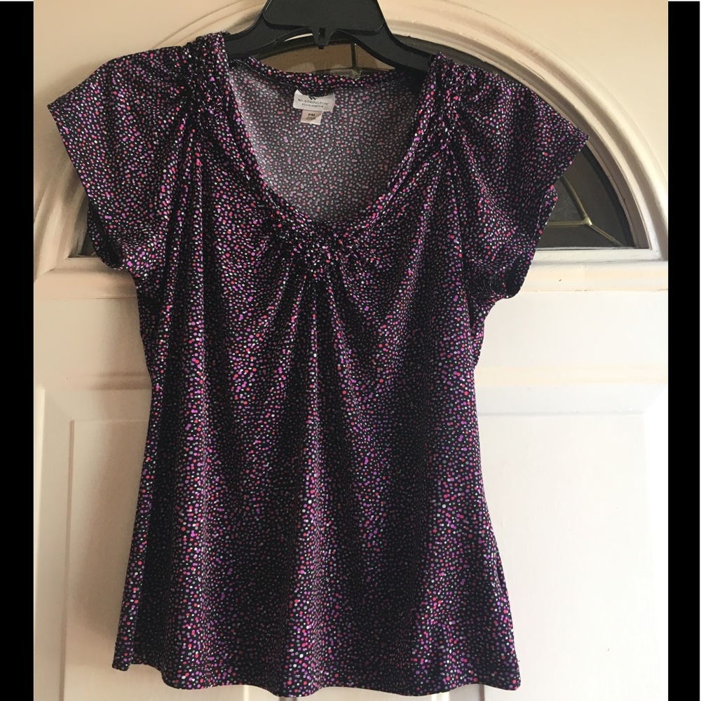 Multi colored polka dot blouse.