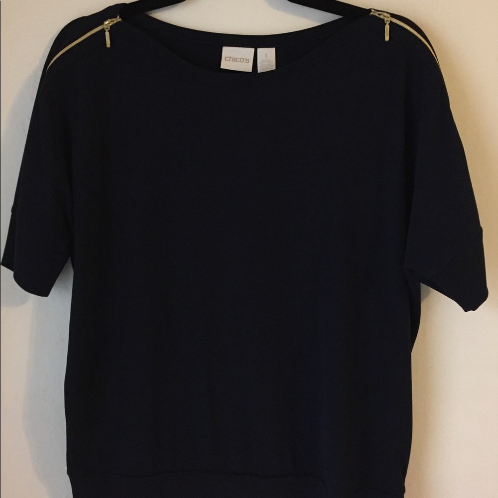 Chicos Navy Zipper Dolman Top
