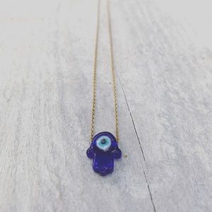 Hand Of Fatima Glass made Gold Necklace