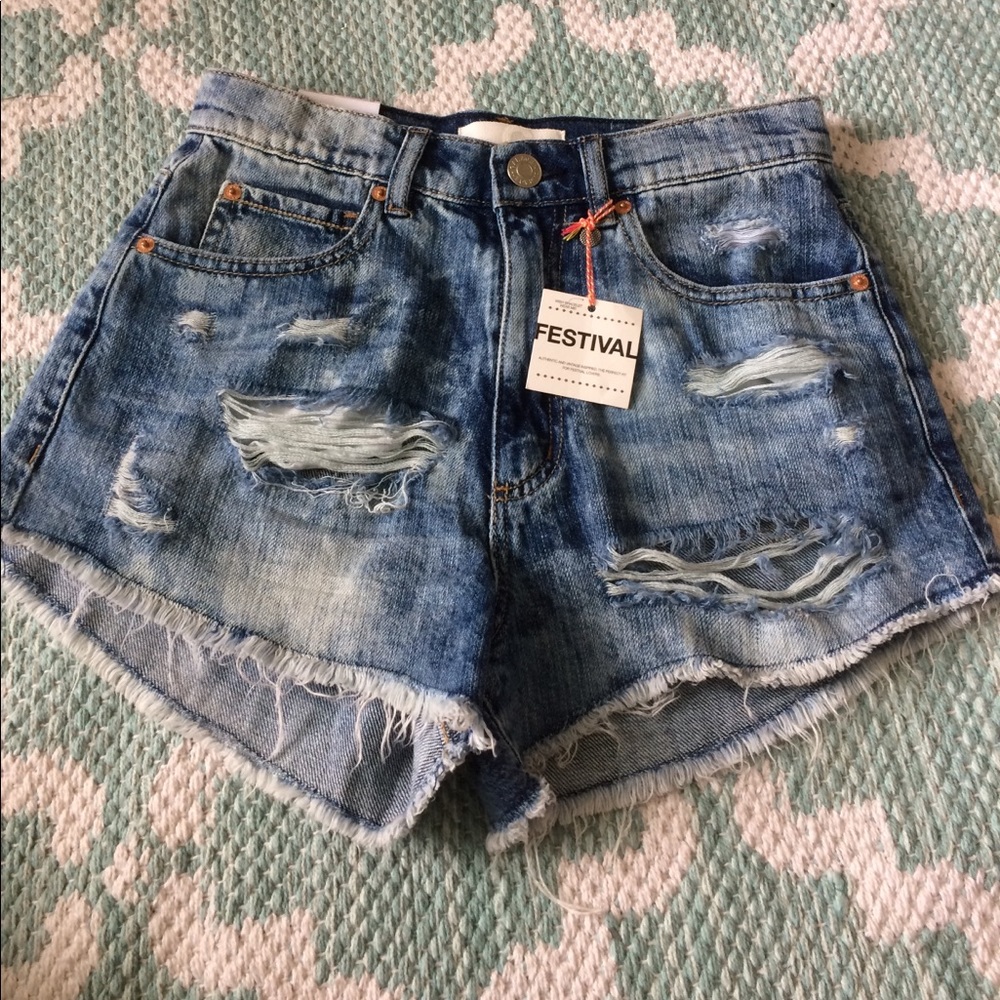 high rise denim shorts