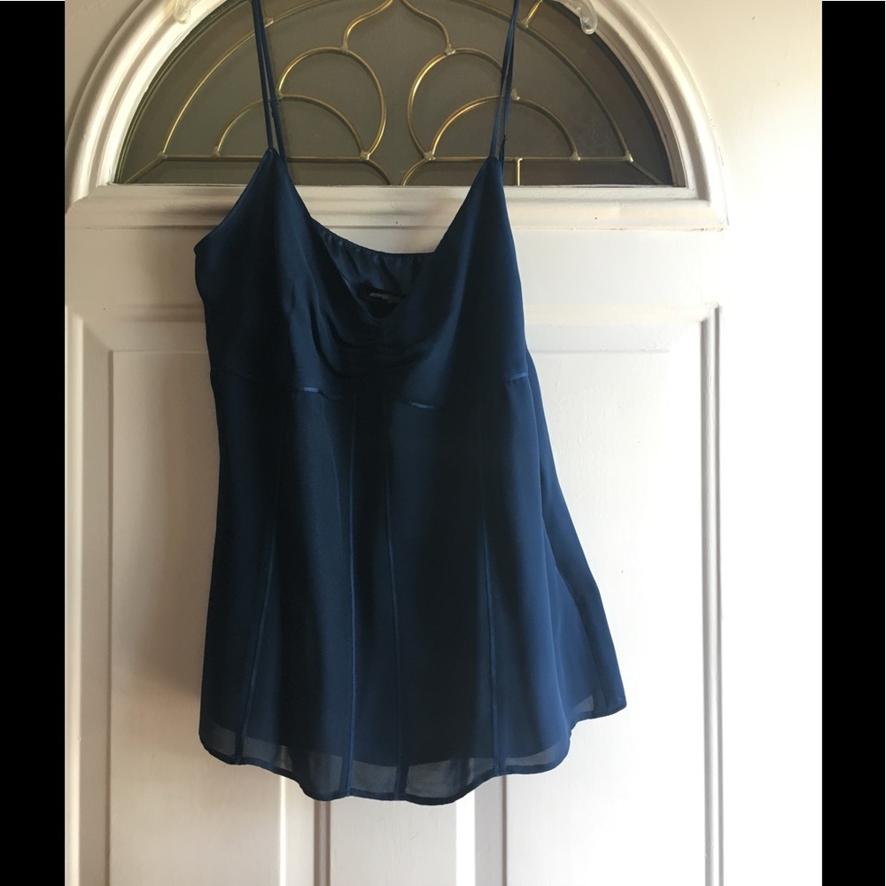 Navy blue spaghetti strap blouse.