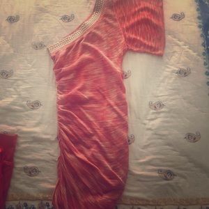 One shoulder dress.