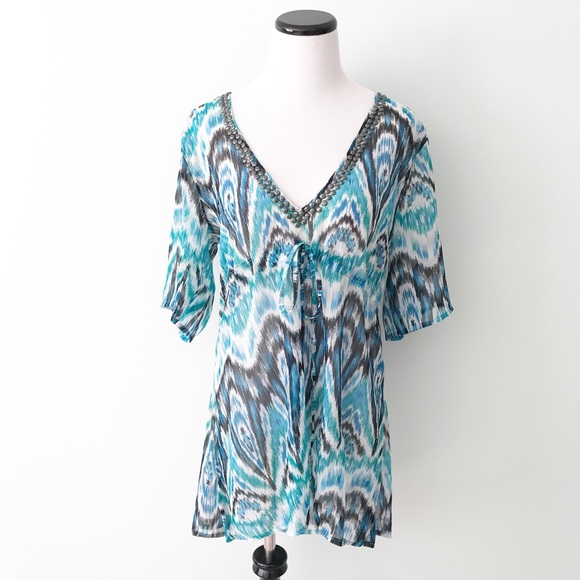 Elizabeth Gillett Other - ELIZABETH GILLETT Sheer Kimono Swim coverup blue