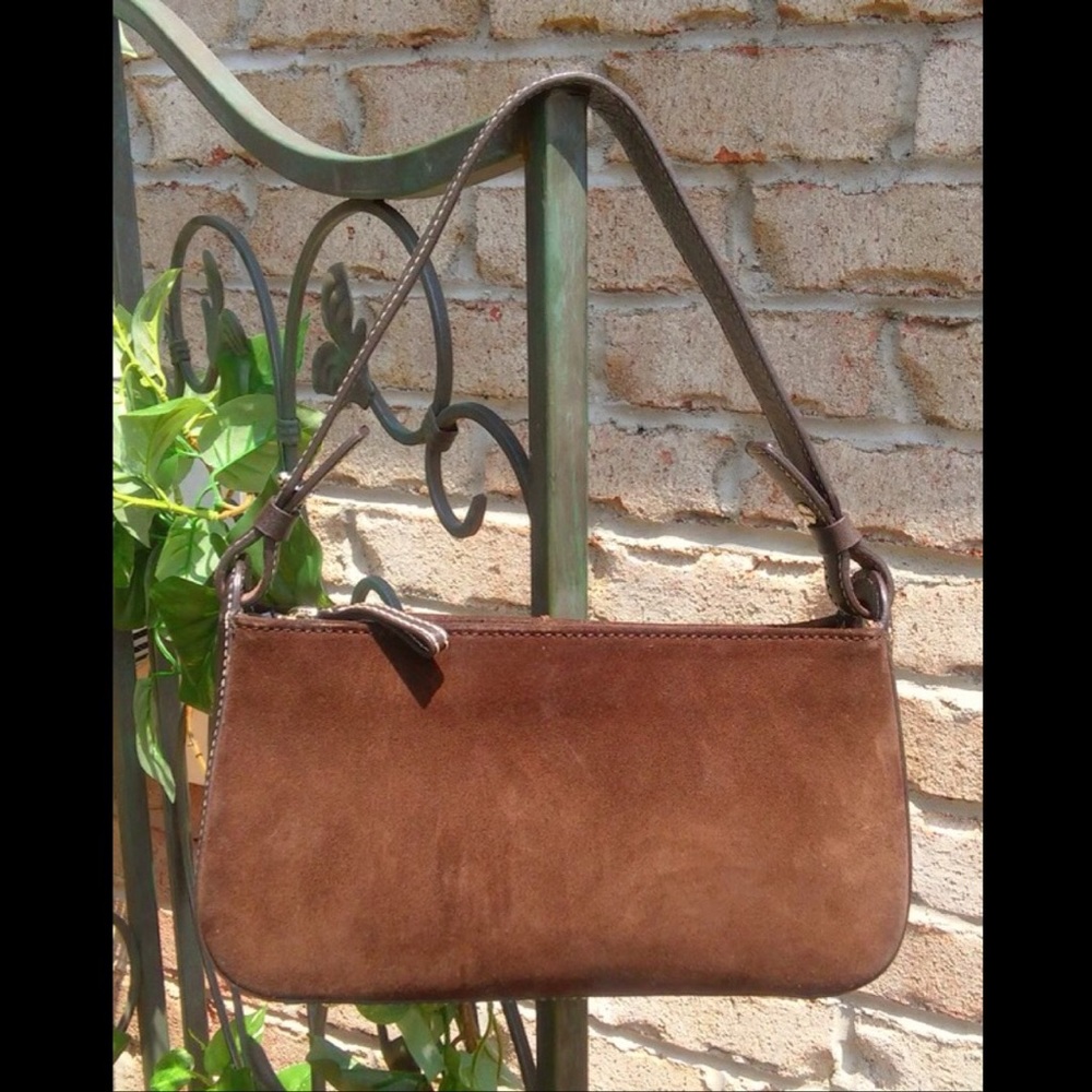 Ann Taylor Chocolate Brown Modernist Rectangular Suede Fall Autumn Handbag Purse - Picture 4 of 7