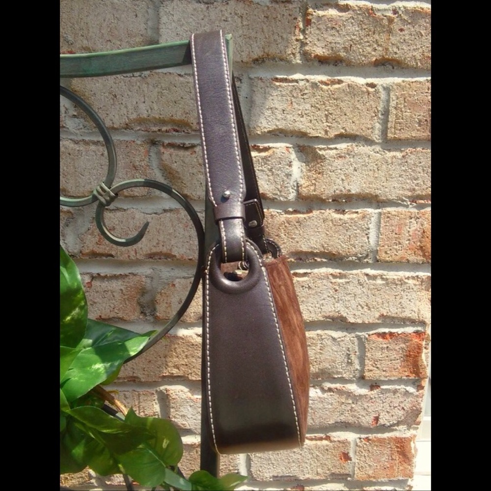 Ann Taylor Chocolate Brown Modernist Rectangular Suede Fall Autumn Handbag Purse - Picture 3 of 7