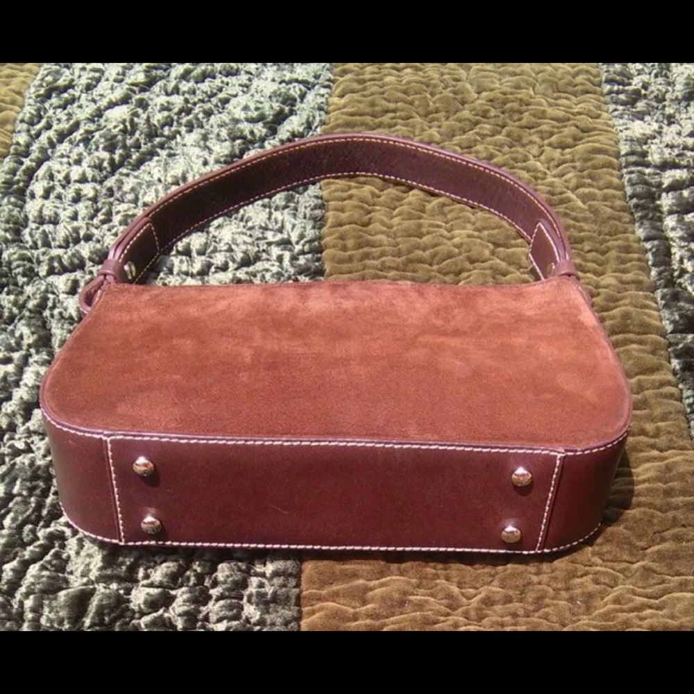 Ann Taylor Chocolate Brown Modernist Rectangular Suede Fall Autumn Handbag Purse - Picture 2 of 7