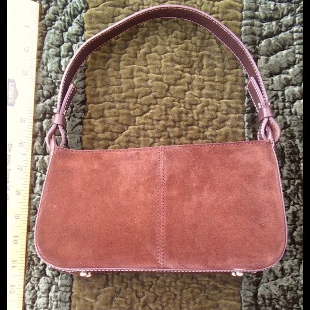 Ann Taylor Chocolate Brown Modernist Rectangular Suede Fall Autumn Handbag Purse - Picture 6 of 7