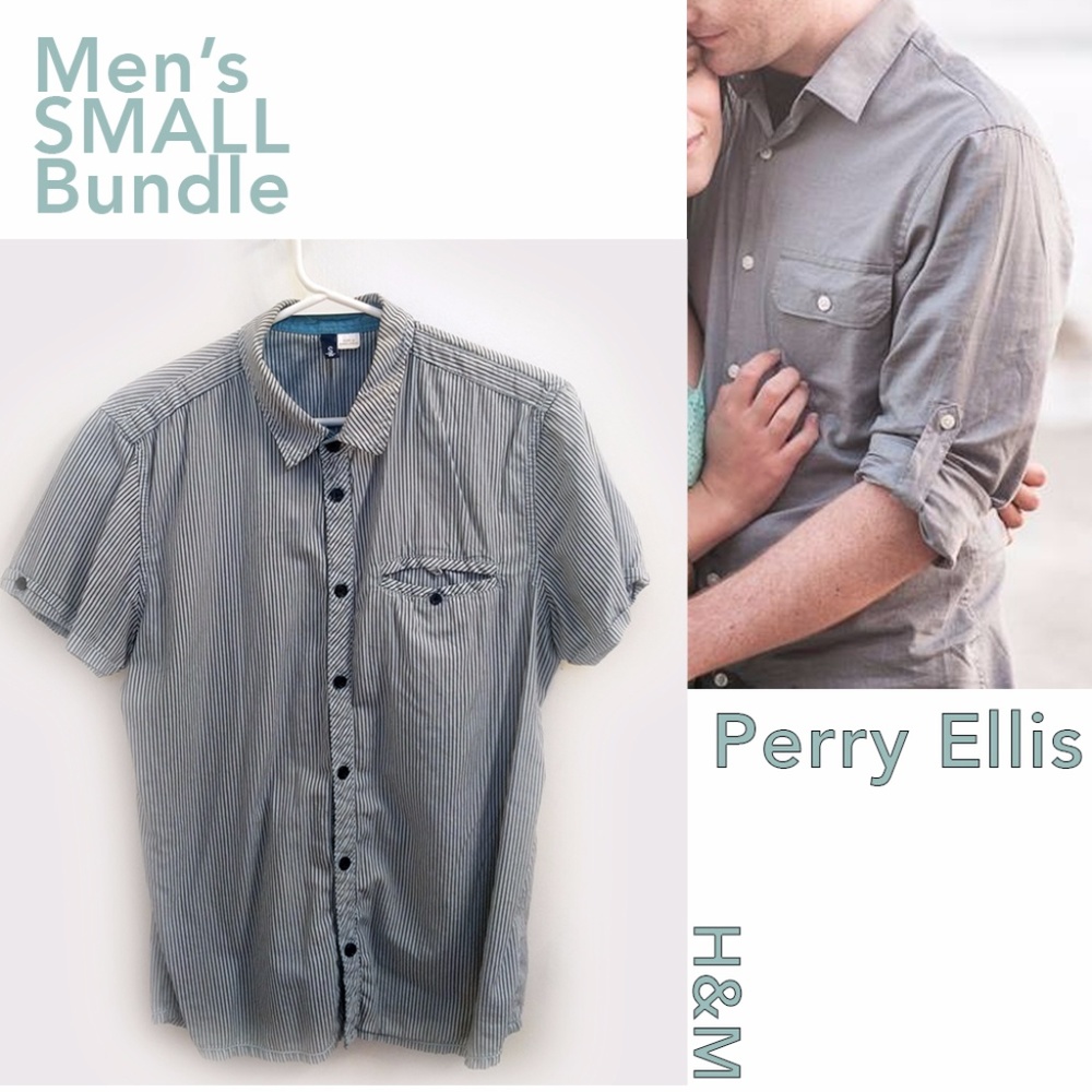 Perry Ellis Gray Casual Shirt + H&M Striped Shirt
