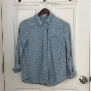 Polka dot chambray button down