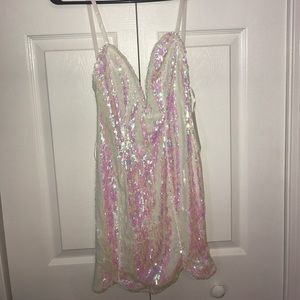 White and pink sequin dress