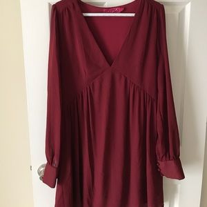 Dark red/maroon long sleeve deep v dress