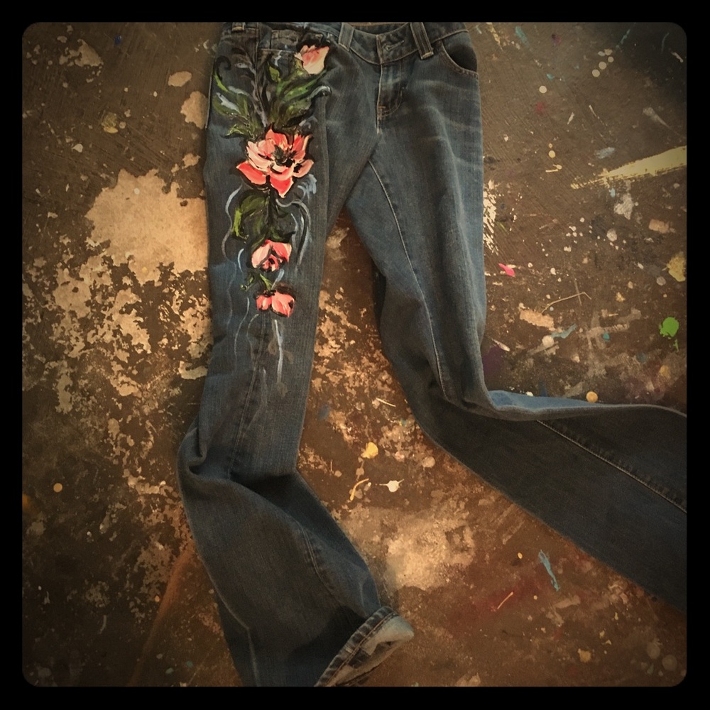 Hand painted vintage jeans