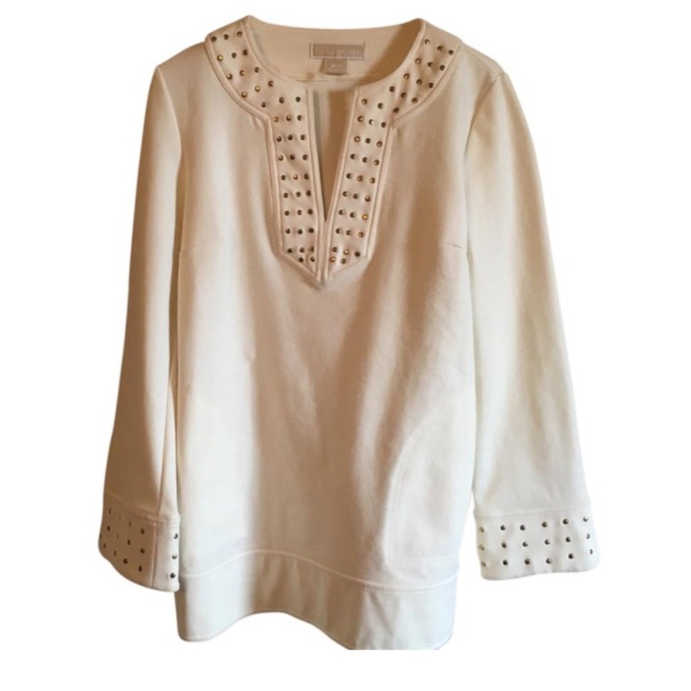 Michael Kors Beige and Gold Stud Tunic Top Medium