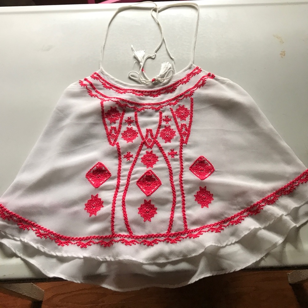 White flowy embroidered tank