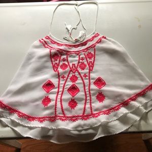 White flowy embroidered tank