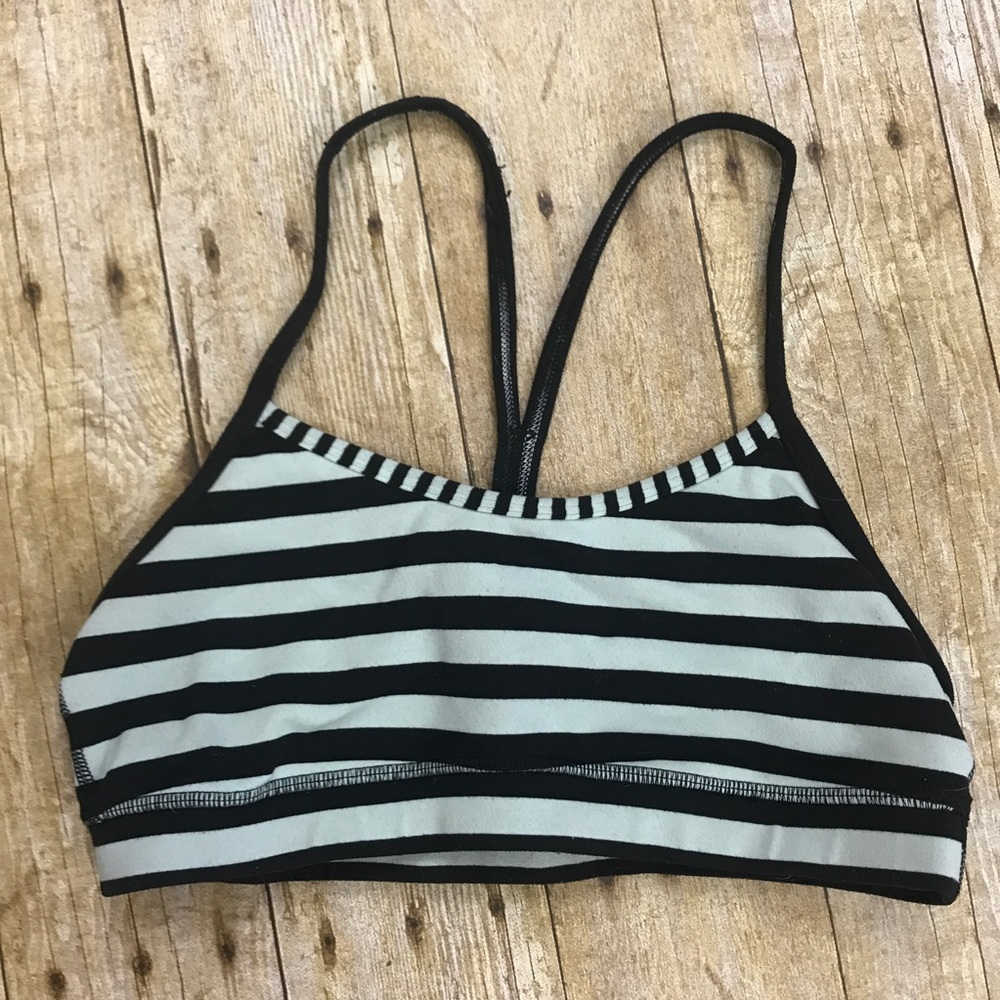 Lululemon Mint and Black Striped Sports Bra.