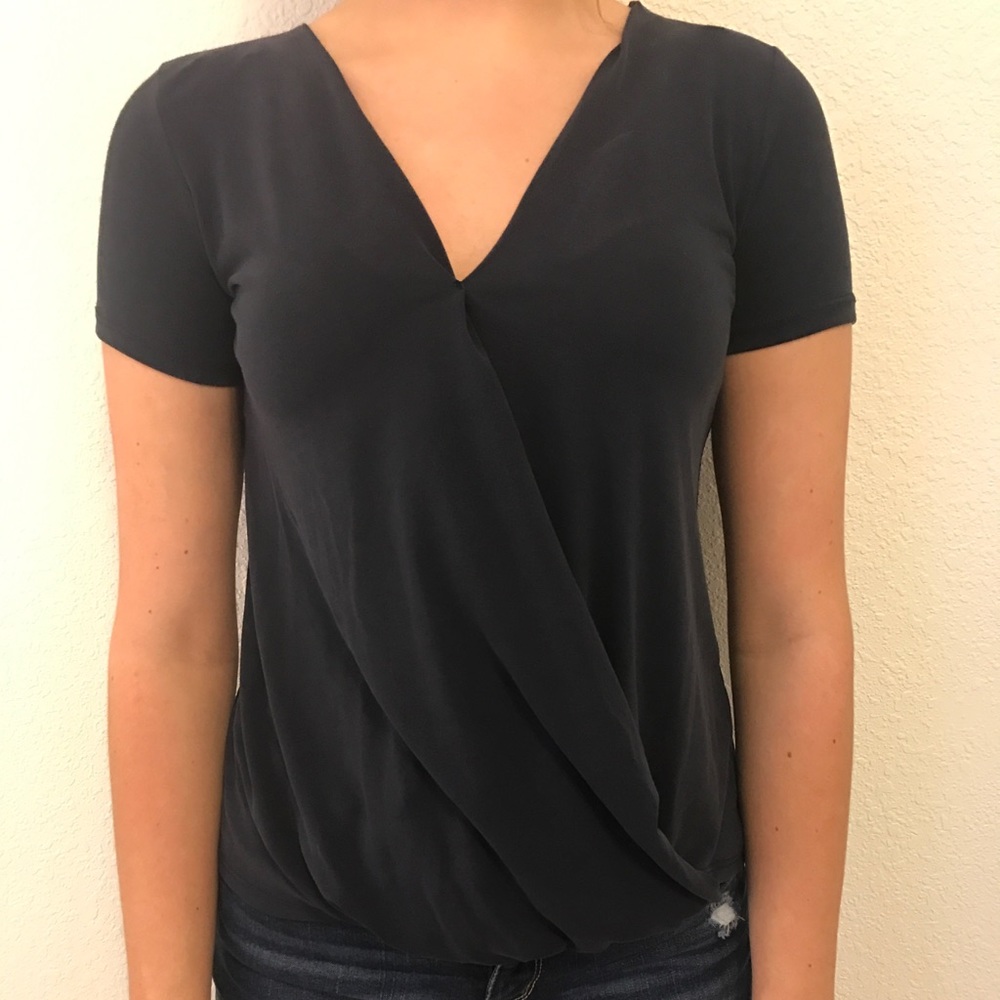 navy blue draped shirt
