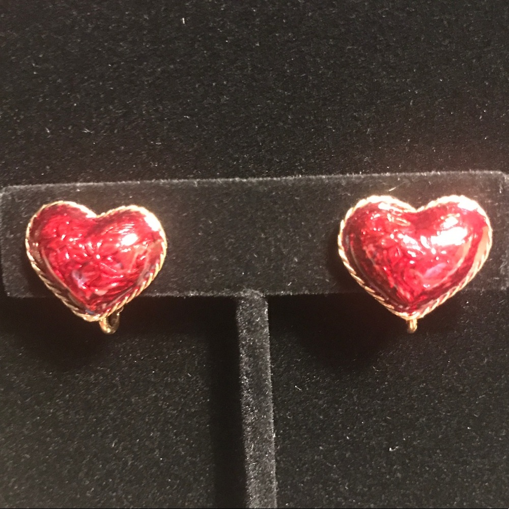 Red  Heart & Gold Clip-ons