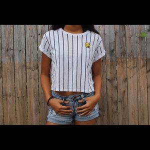 Aesthetic Striped Smiley Patch Tee