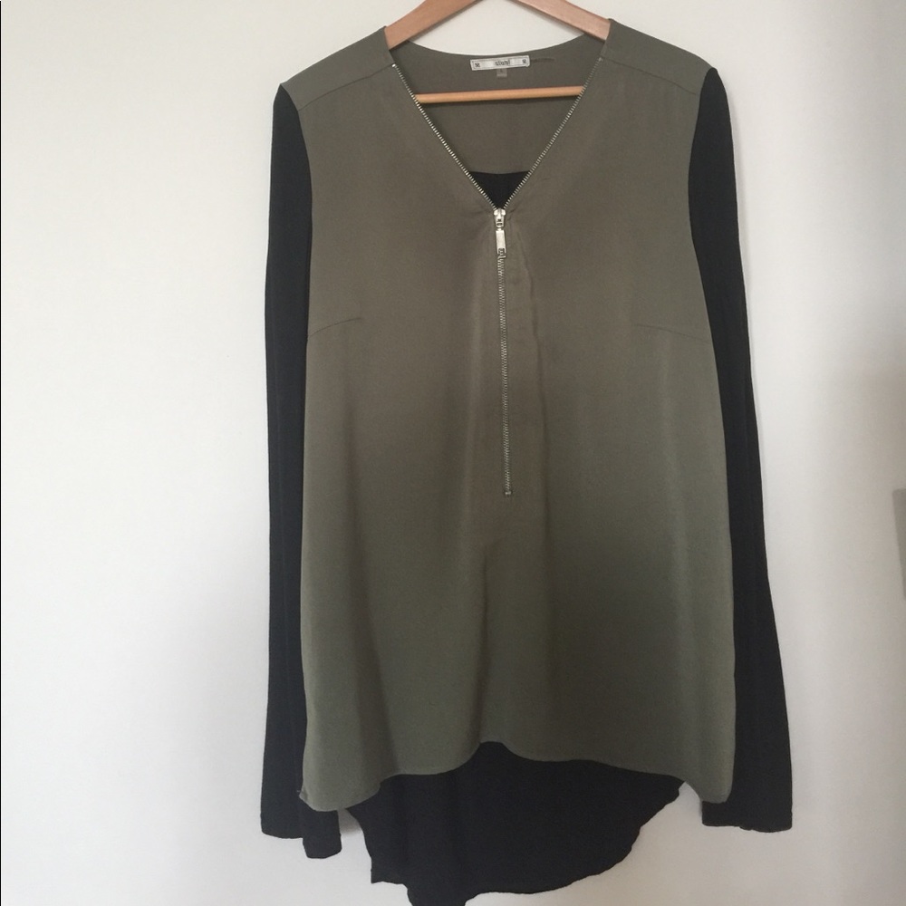 Long sleeve green and black top with zipper