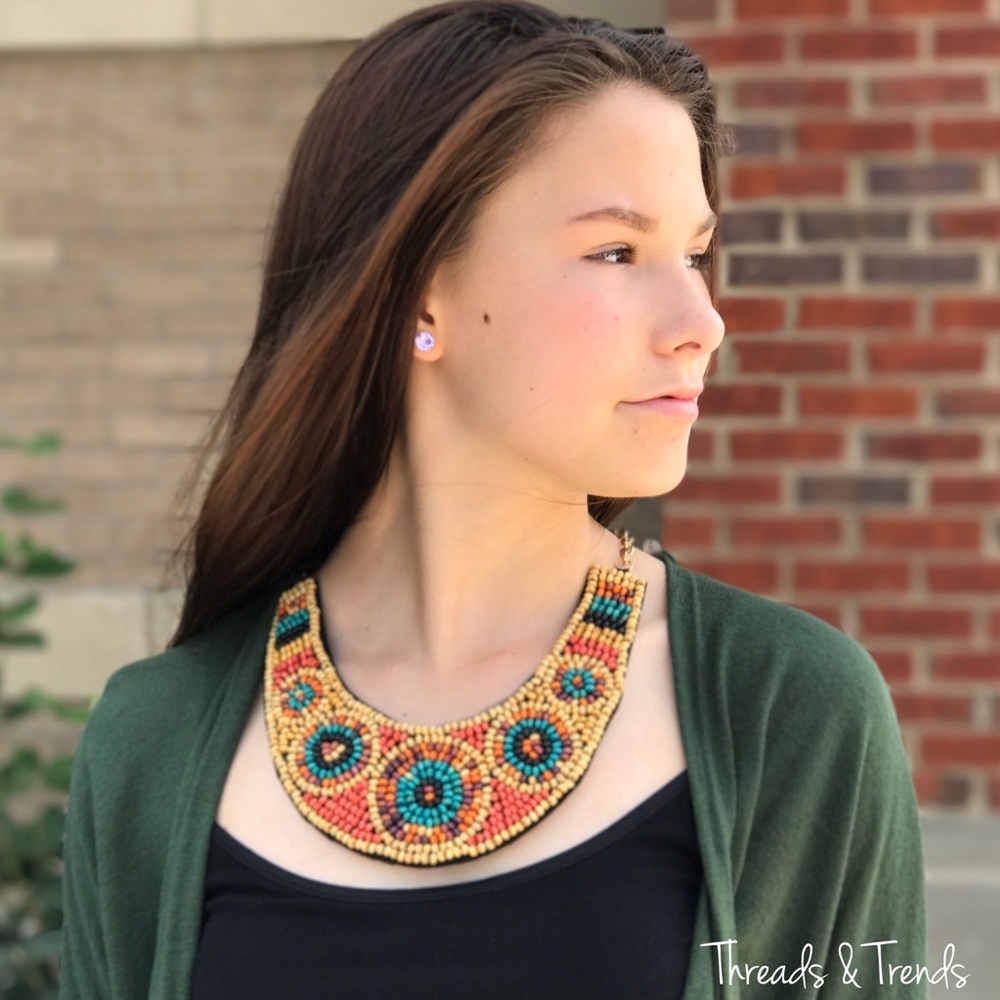 Wooded Bead Bib Necklace