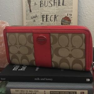 COACH Coral Pink Leather Canvas Wallet