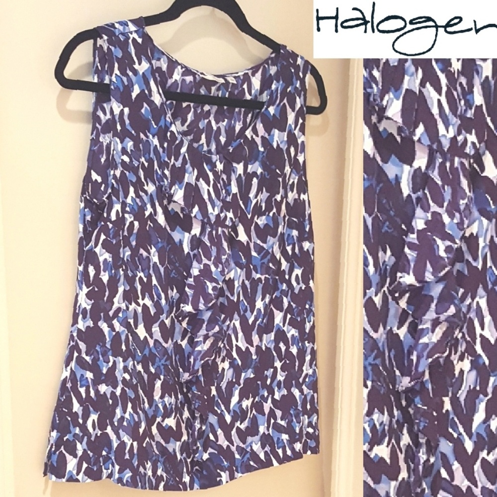 Halogen silk blouse w front ruffle & watercolor