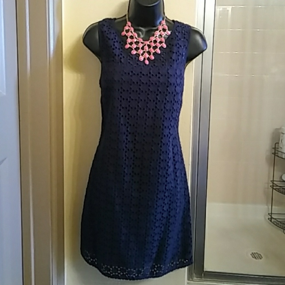 Navy shift dress.