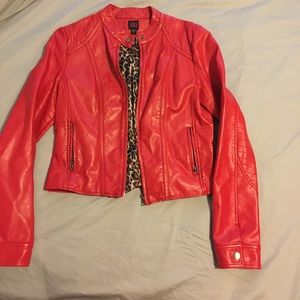 Red faux leather jacket