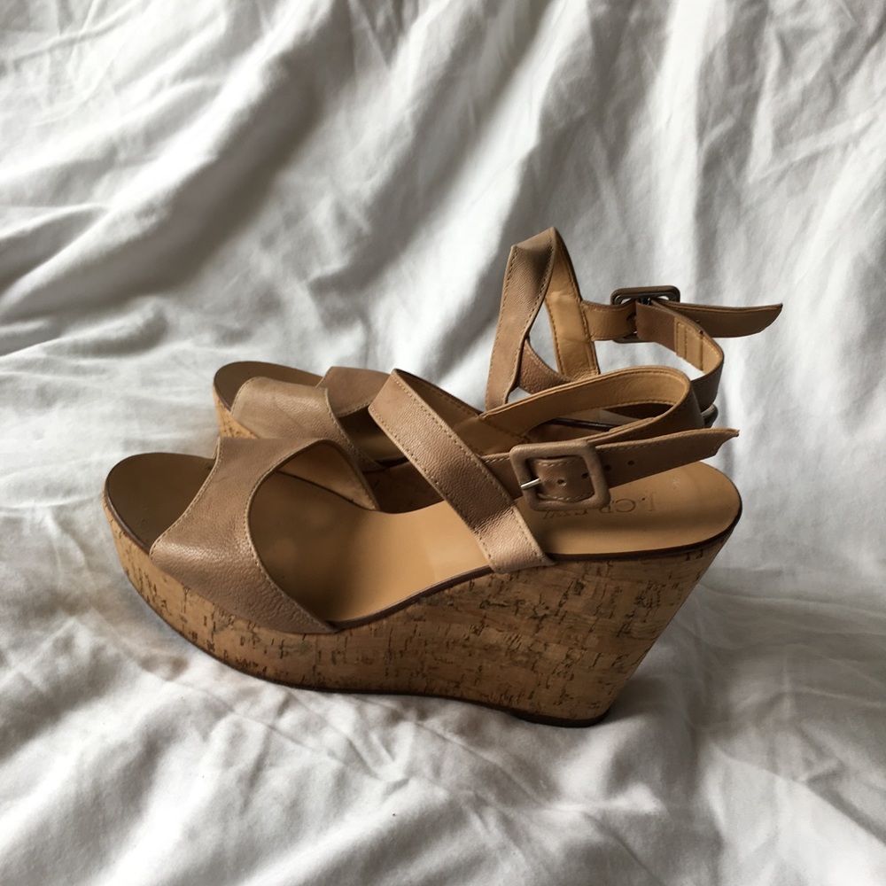 J. Crew Nude leather wedge sandals - size 8