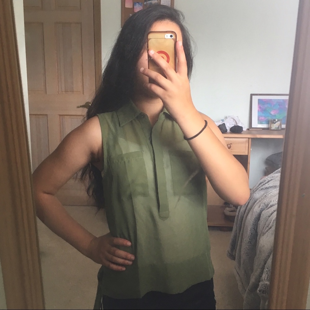 Sheer green tank top blouse