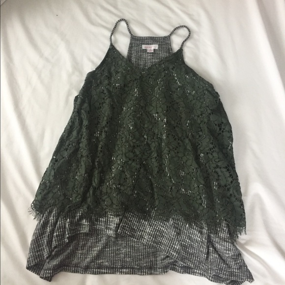 Gray tank top with Green lace overlay - Picture 1 of 2