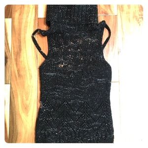 Crochet turtleneck sleeveless sweater