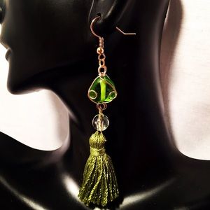 Handmade Green Tassel Earrings