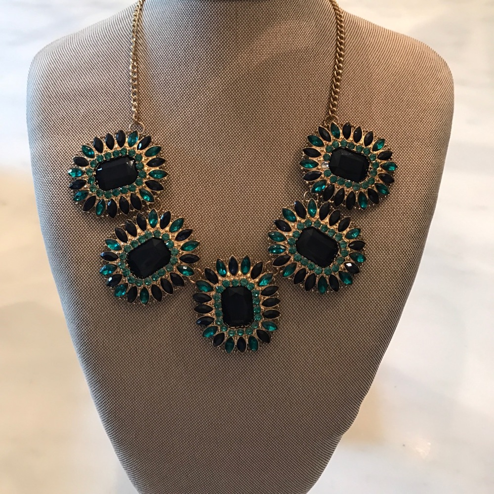 Blue And Green Crystal Statement Necklace